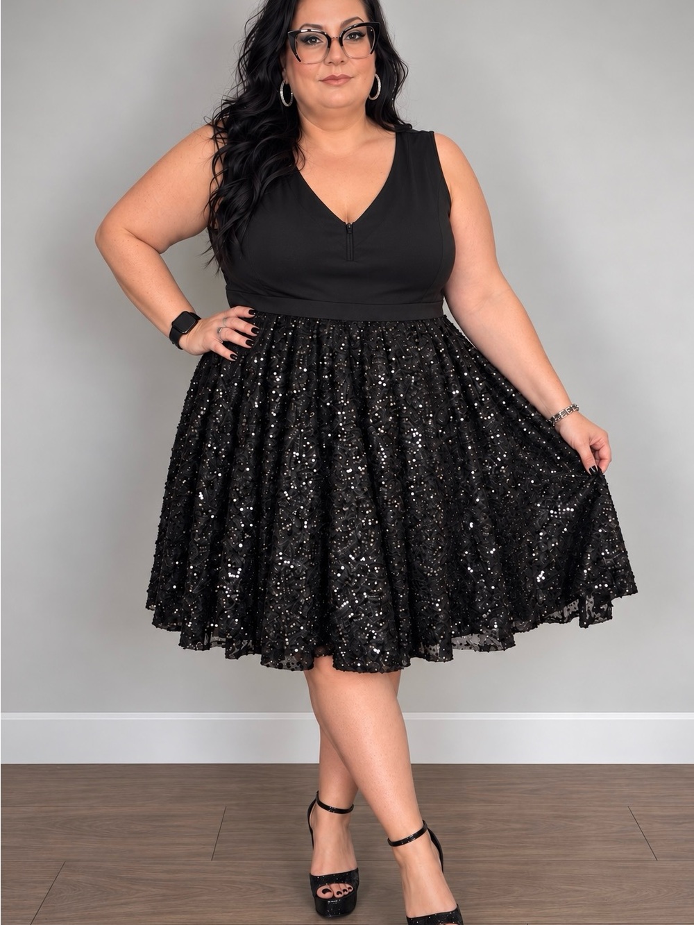 Torrid Black Sequin Fit & Flare Party Dress Size 22